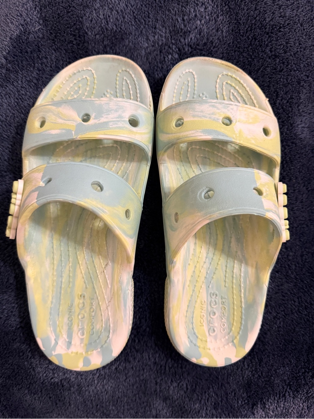 CROCS Pastel Tie-Dye Dual Strap Slides Size 6W